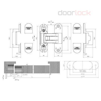 Петля CEMOM ESTETIC A601 3D  матовый хром, для компланарных дверей