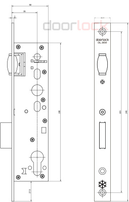 Замок дверной с роликом DL302 35/22/8, цилиндровый, нержавеющая сталь