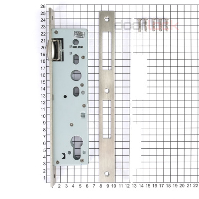 Замок дверной с роликом DL302 35/22/8, цилиндровый, нержавеющая сталь