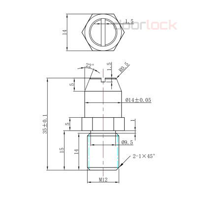 Штифт противосъемный DL 1435/M12 для метал. входных и противопожарных дверей, под шестигранник 14мм, резьба М12