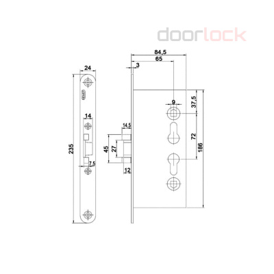 Замок дверной огнестойкий NEMEF/ASSA ABLOY 1739/03, оцинкованный
